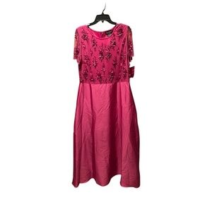 Pisarro Nights 3D Floral Bodice Beaded Gown in Magenta Size 14 NWT